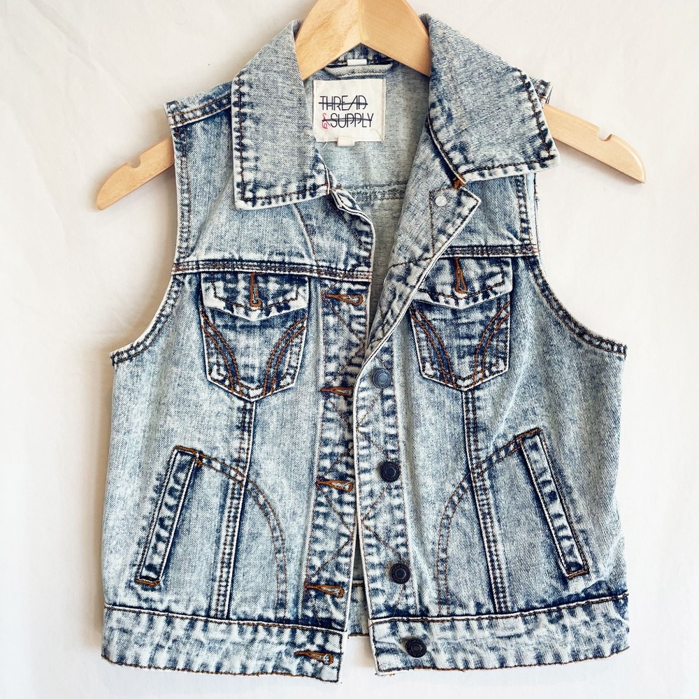 Vintage Washed Out Denim Vest Jacket